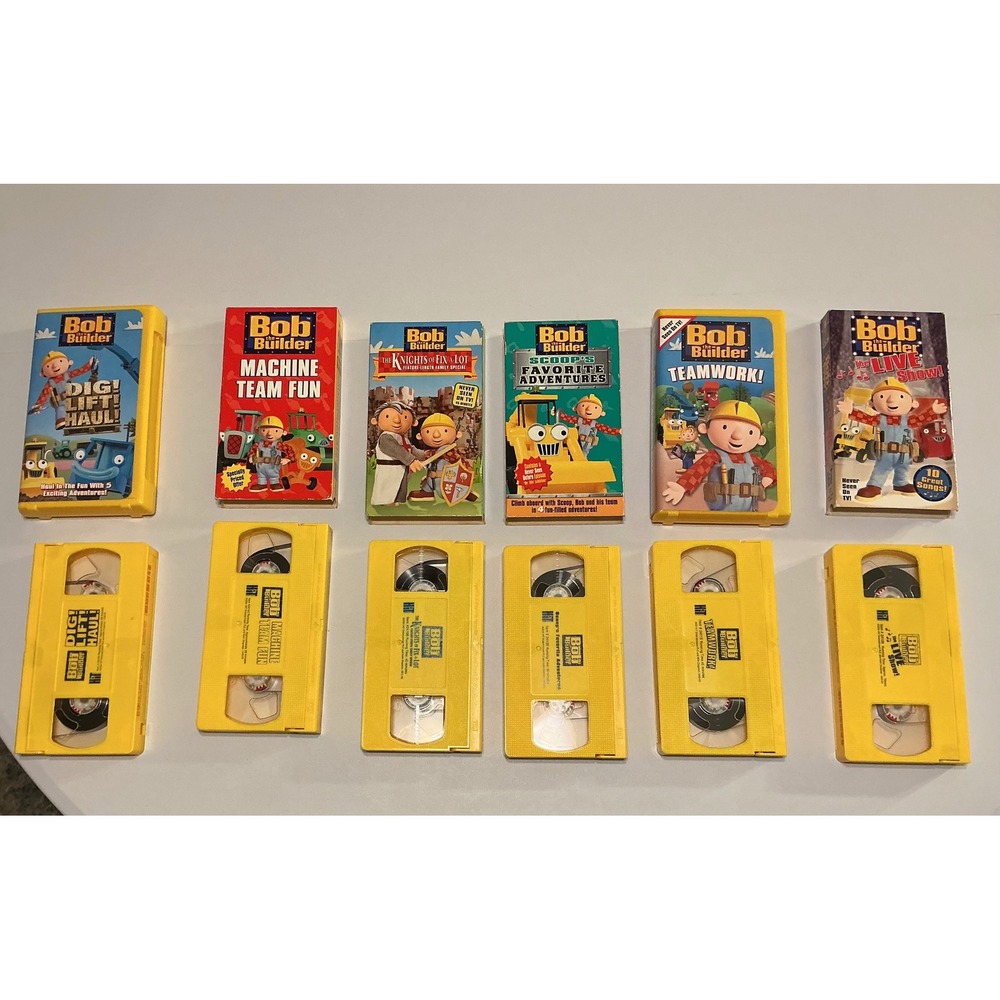 Bob the Builder VHS Lot 6 Dig Lift Haul Knights of Fix-A-Lot Live Show No Mold